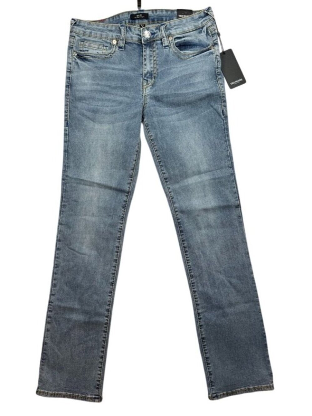 True Religion Billie Big T Jeans Mid Rise Straight Light Wash 206578 Women's 31